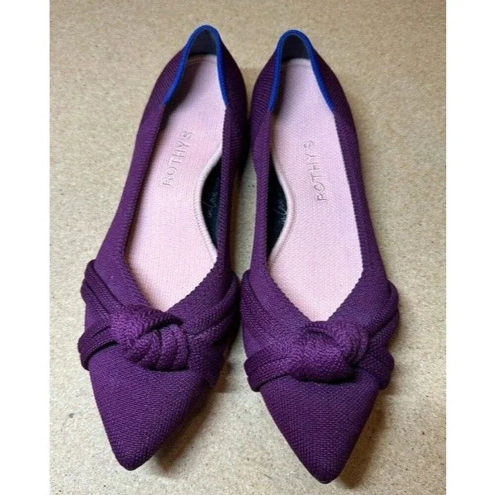 NWOB Rothys The Knot Ballet Flats Women's 9 Eggplant Purple Knit Washable Shoes